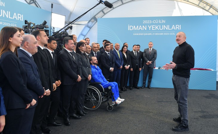 Президент Ильхам Алиев на церемонии, посвященной спортивным итогам 2023 года, встретился с награжденными представителями спортивной общественности