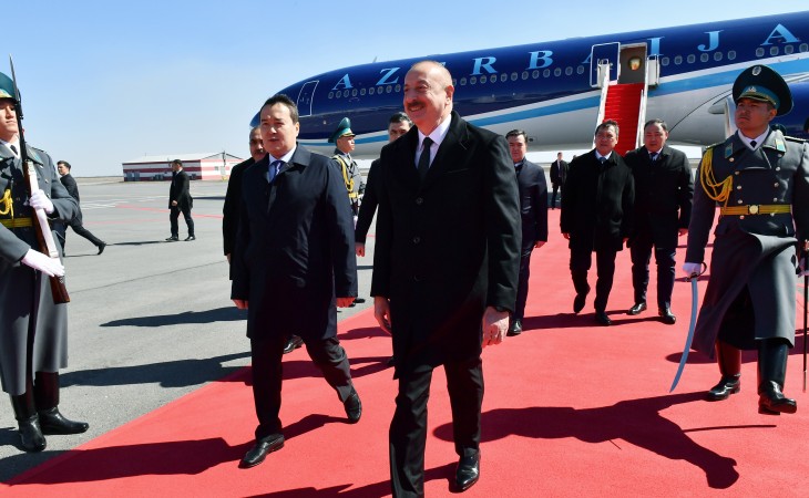 President Ilham Aliyev arrived in Kazakhstan for official visit