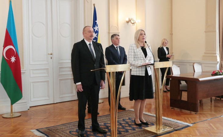 President of Azerbaijan Ilham Aliyev and Chairwoman of Presidency of Bosnia and Herzegovina Željka Cvijanović made press statements