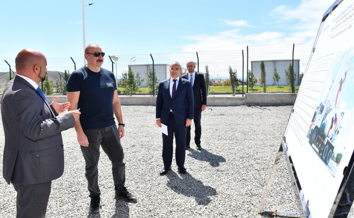 President Ilham Aliyev viewed works done in Araz Valley Economic Zone Industrial Park and laid foundation stone for some facilities