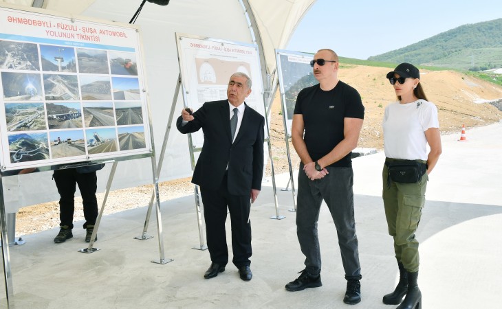 President Ilham Aliyev and First Lady Mehriban Aliyeva paid visit to Shusha The head of state and the First Lady viewed progress of work at the 66th-81st kilometer section of Ahmadbayli-Fuzuli-Shusha highway