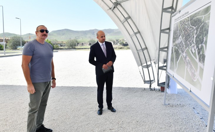 Azərbaycan Prezidenti İlham Əliyev Cəbrayıl rayonuna səfər edib Cəbrayıl şəhərində inzibati binanın təməli qoyulub 