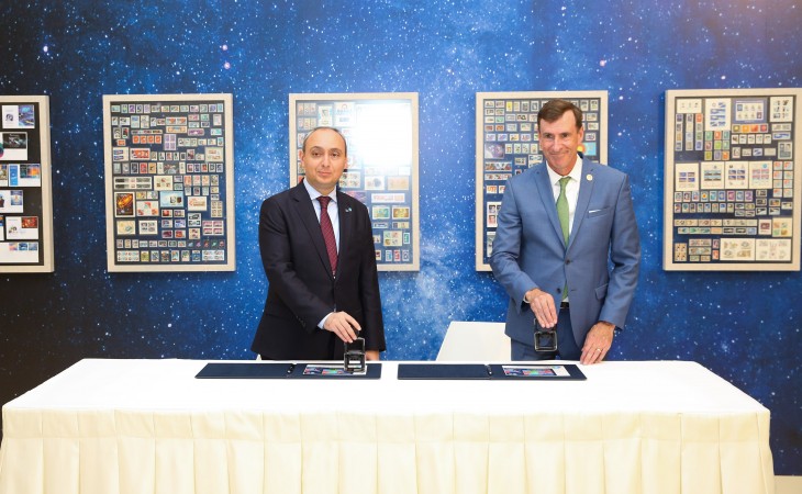 Ceremony to seal postage stamps dedicated to 74th International Astronautical Congress held in Baku
