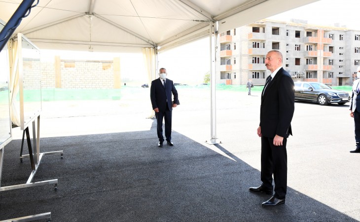 President Ilham Aliyev viewed construction of residential block built for IDPs in Samukh district