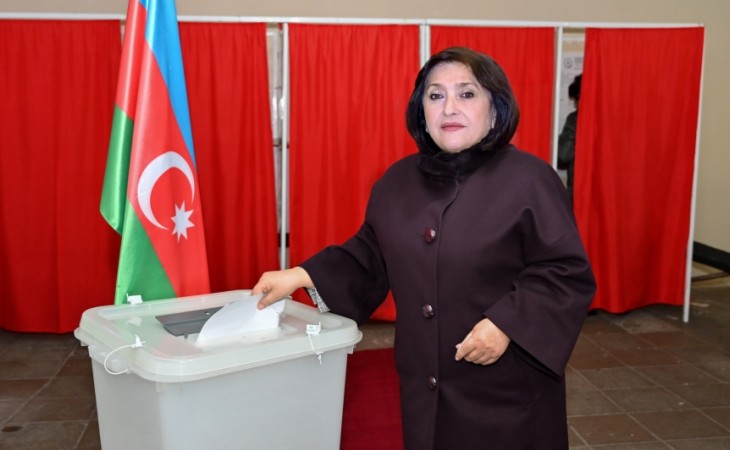 Speaker of Azerbaijan’s Parliament casts her ballot at polling station No. 11