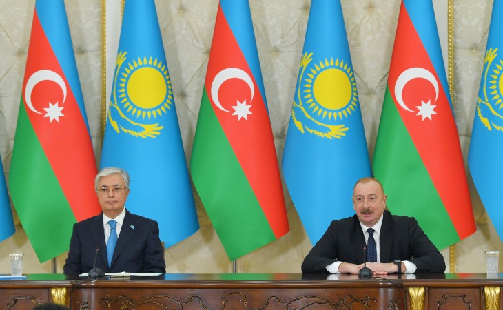 President Ilham Aliyev and President Kassym-Jomart Tokayev made press statements