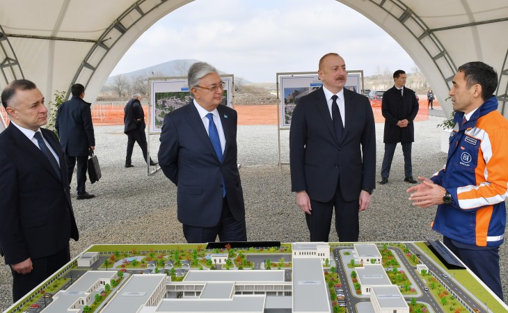 Azerbaijani and Kazakh presidents viewed project of Central District Hospital to be built in Fuzuli