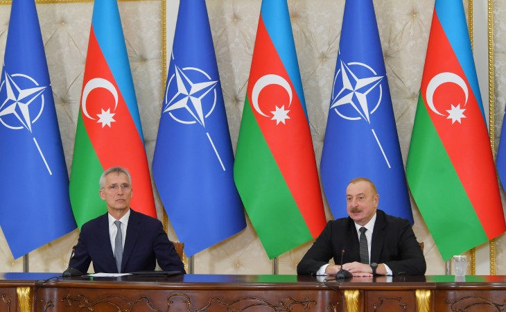 Prezident İlham Əliyev ilə NATO-nun Baş katibi Yens Stoltenberq mətbuata bəyanatla çıxış ediblər