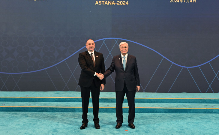 Prezident İlham Əliyev Astanada “ŞƏT plyus” formatında keçirilən görüşdə iştirak etmək üçün “Müstəqillik” Sarayına gəlib