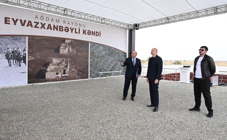 Prezident İlham Əliyev Ağdam rayonunun Eyvazxanbəyli kəndinin təməlqoyma mərasimində iştirak edib