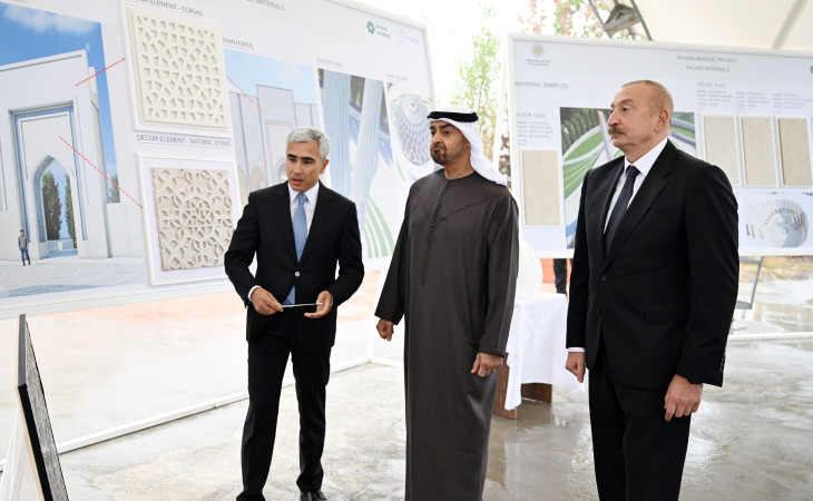 Prezident İlham Əliyev və Prezident Şeyx Məhəmməd bin Zayed Al Nəhyan Yeni Şuşa məscidində tikinti işlərinin gedişi ilə tanış olublar