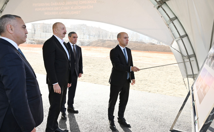 Prezident İlham Əliyev Xankəndidə Qarabağ Universitetinin Mühəndislik fakültəsinin binasının təməlini qoyub