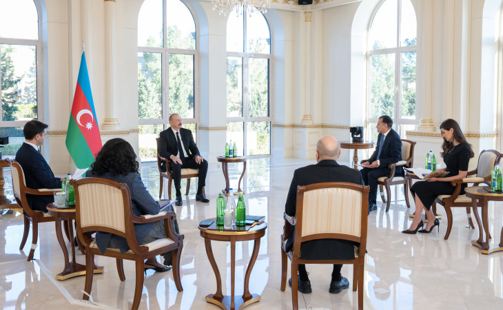 President of Azerbaijan Ilham Aliyev was interviewed by local TV channels