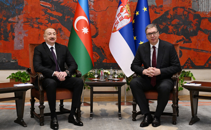 Belqradda Prezident İlham Əliyevin Serbiya Prezidenti Aleksandar Vuçiç ilə təkbətək görüşü keçirilib