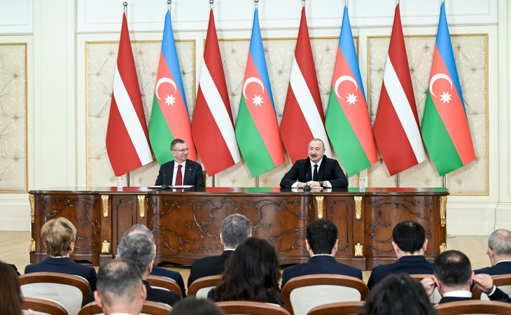 President of Azerbaijan Ilham Aliyev and President of Latvia Edgars Rinkēvičs made press statements