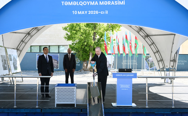 Prezident İlham Əliyev Zəngilan şəhərində “Zangilan City Park Hotel”in təməlini qoyub 