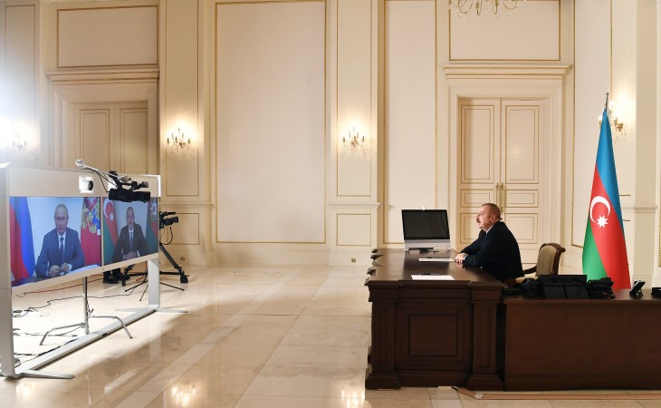 Azerbaijani President Ilham Aliyev, Russian President Vladimir Putin met in a videoconference format
