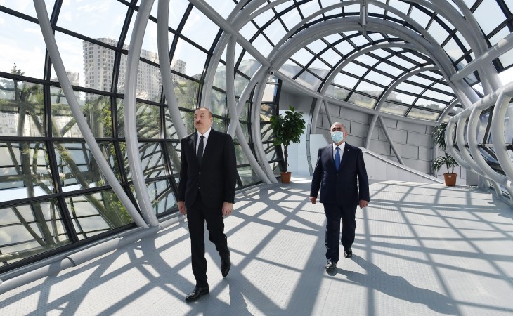 President Ilham Aliyev attended opening of above-ground pedestrian crossing in Neapol Street, Baku