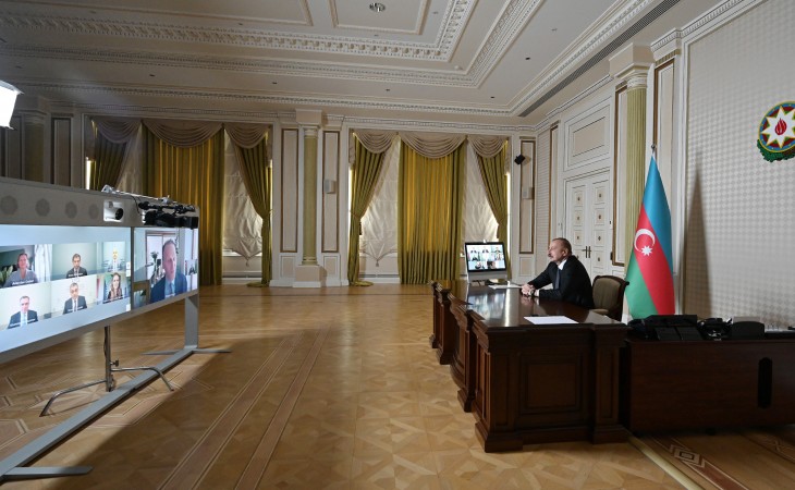 Video conference between President Ilham Aliyev, vice-president and other representatives of Microsoft held
