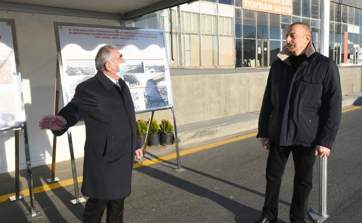 President Ilham Aliyev viewed work done on renovated 7.5km section of Baku-Guba-Russian Federation state border highway  The head of state also attended inauguration of the first 30km section of new highway, which is part of North-South international transport corridor