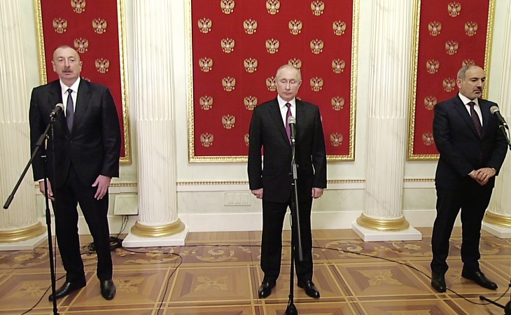 Russian President, Azerbaijani President and Armenian Prime Minister made press statements