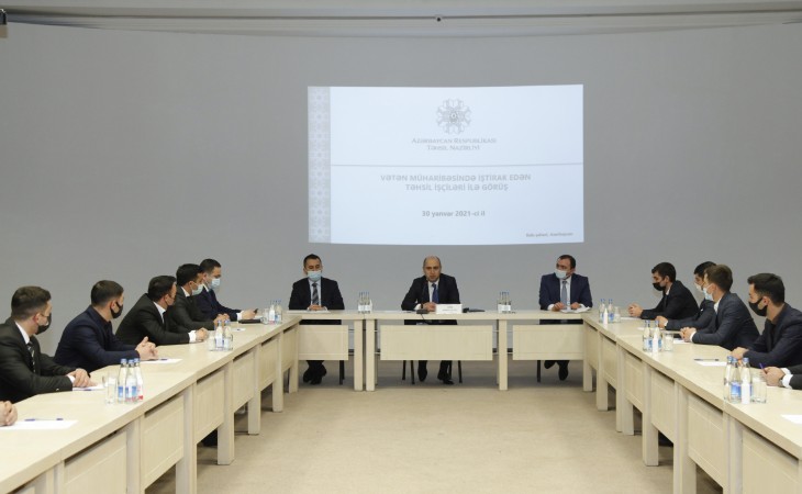 Təhsil naziri Emin Əmrullayev Vətən müharibəsində iştirak etmiş təhsil işçiləri ilə görüşüb