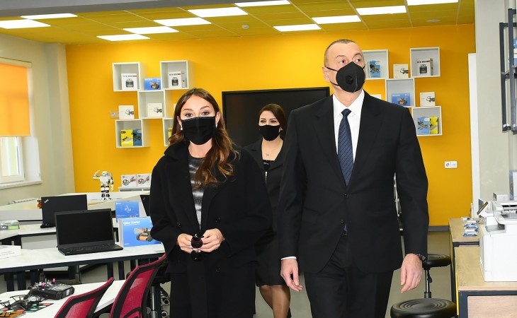 President Ilham Aliyev and first lady Mehriban Aliyeva viewed conditions created at school-lyceum No 3 in Khirdalan city