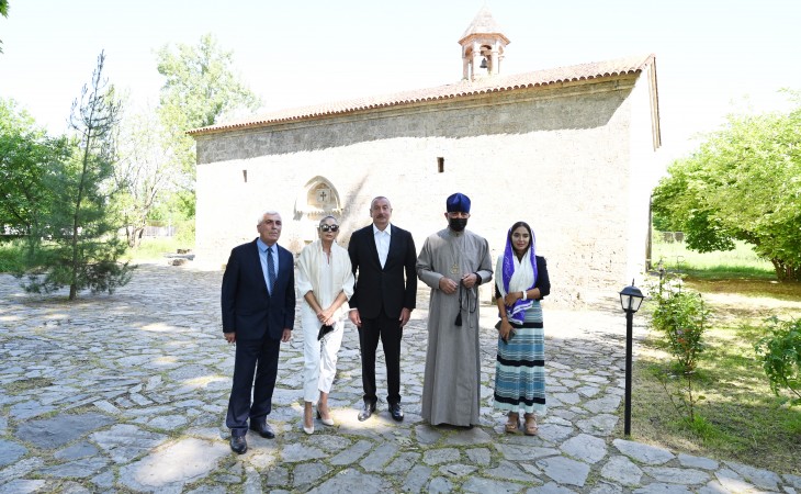 President Ilham Aliyev visited secondary school No 1 and Saint Elisæus Jotaari Church in Nij settlement, Gabala