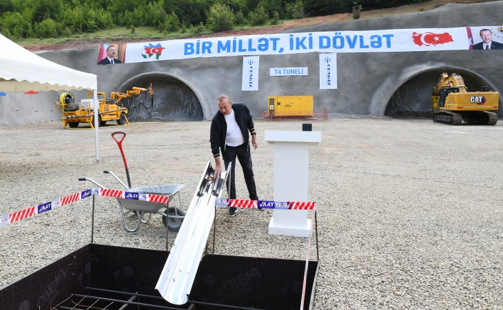 President Ilham Aliyev laid foundation stone for tunnel to be constructed on Ahmadbayli-Fuzuli-Shusha highway