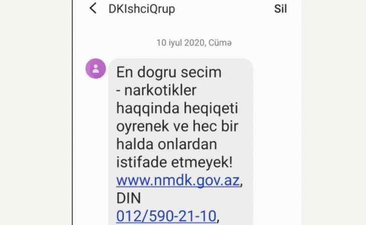 Narkotiklərin zərərləri ilə bağlı 2,9 milyon “Azercell” abunəçisinə SMS-bildiriş göndərilib