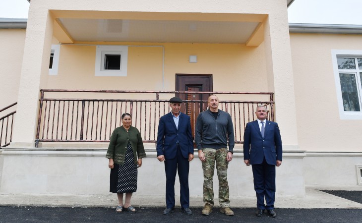 President Ilham Aliyev viewed conditions created in a new house built on the site of the one destroyed in Tartar as a result of Armenian armed forces’ missile attacks