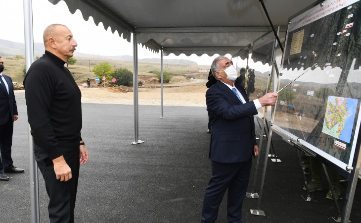 President Ilham Aliyev viewed construction work on Hadrut-Jabrayil-Shukurbayli, Tugh-Hadrut and Fuzuli-Hadrut highways