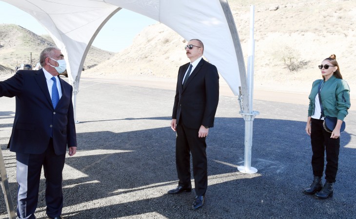 President Ilham Aliyev and First Lady Mehriban Aliyeva visited Gubadli district Foundation stone for Khanlıg-Gubadli highway was laid