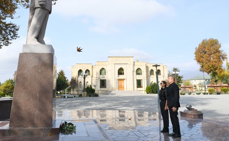 President Ilham Aliyev and First Lady Mehriban Aliyeva paid visit to Ismayilli district They visited statue of national leader Heydar Aliyev