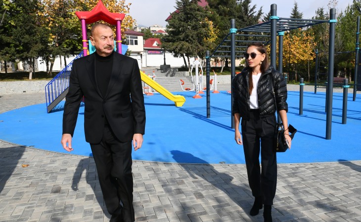 President Ilham Aliyev and First Lady Mehriban Aliyeva viewed work done at Youth Park in city Shamakhi 