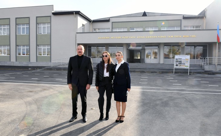 President Ilham Aliyev and First Lady Mehriban Aliyeva attended opening of new building of Jarhan village secondary school