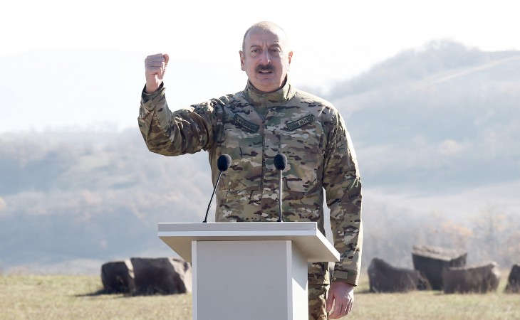 President, Commander-in-Chief of Armed Forces Ilham Aliyev made speech in front of servicemen in Shusha
