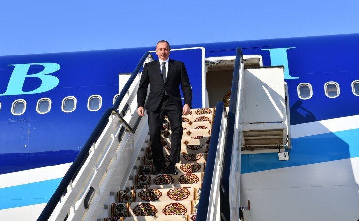 President Ilham Aliyev arrived in Turkmenistan for visit