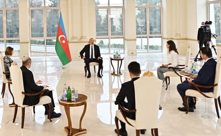 President Ilham Aliyev was interviewed by local TV channels