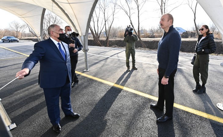 President Ilham Aliyev and First Lady Mehriban Aliyeva attended opening of newly renovated Avshar–Salmanbayli–Ashaghi Avshar–Khojavand highway in Aghjabadi