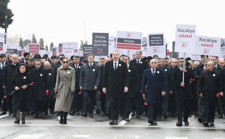 Nationwide march to commemorate 30th anniversary of Khojaly genocide was held in Baku President Ilham Aliyev and First Lady Mehriban Aliyeva joined the march