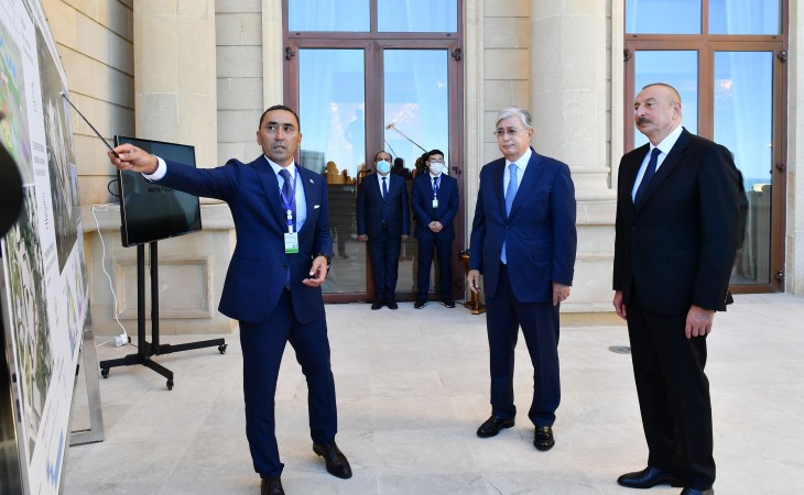 Azerbaijani, Kazakh presidents viewed project of Center for the Development of Creativity named after Kurmangazy, which will be built for children in Fuzuli