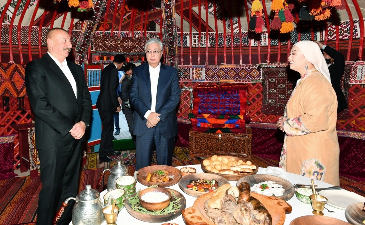 Presidents of Azerbaijan and Kazakhstan viewed “Kazakh yurt” installed at Seaside National Park