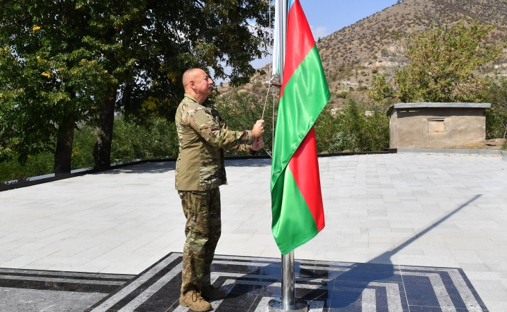 President Ilham Aliyev raised Azerbaijani flag in city of Lachin