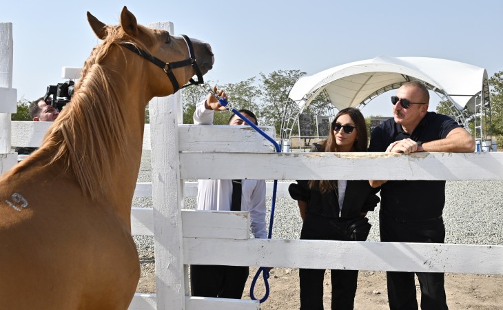 Foundation stone for Horse Breeding Center was laid in Aghdam  President Ilham Aliyev and First Lady Mehriban Aliyeva attended the ceremony