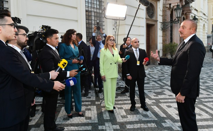 President Ilham Aliyev was interviewed by Azerbaijani TV channels in Prague