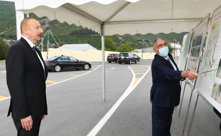 President Ilham Aliyev attended opening of newly renovated Gokhmug-Baltali-Babaratma-Garadaghli-Gudula-Dashuz highway in Shaki
