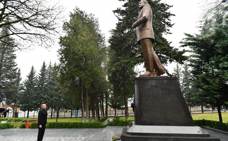 President Ilham Aliyev paid visit to Oghuz district The head of state visited statue of national leader Heydar Aliyev