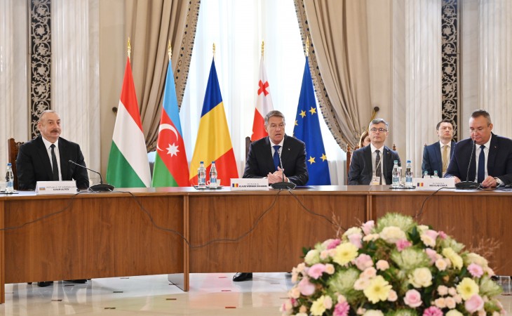 Plenary meeting on the signing of the Agreement on strategic partnership on green energy is being held in Bucharest President of Azerbaijan Ilham Aliyev addressed the event