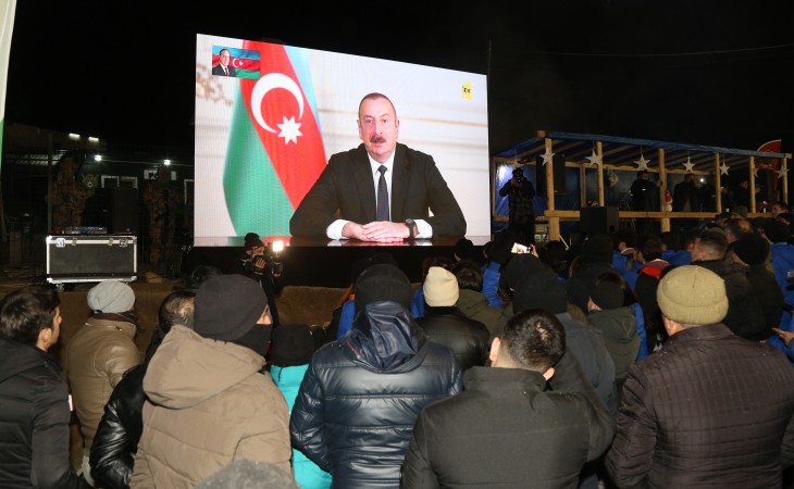 Laçın-Xankəndi yolundakı aksiyanın iştirakçıları Prezident İlham Əliyevin bayram təbrikini izləyiblər